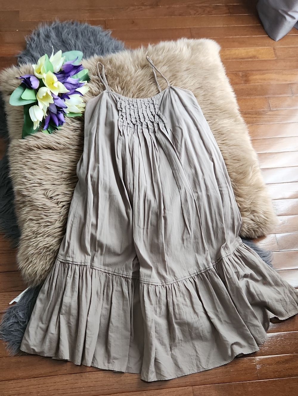 Romantic GAP Khaki Green 100% Cotton Midi Dress with Pleads details